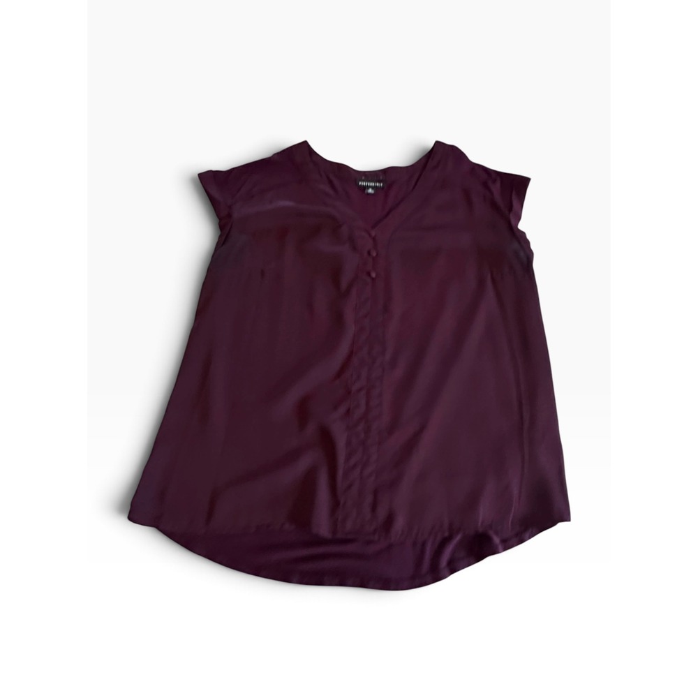 Fortune + Ivy Blouse Womens XL Burgundy Mixed Media Cap Sleeve V-Neck